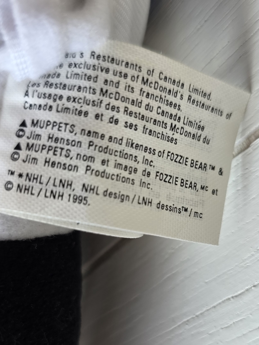 Mcdonalds 1995 The Muppets Fozzie Bear NHL Hockey Plush Stuffed Animal Toy 12" - Picture 10 of 12